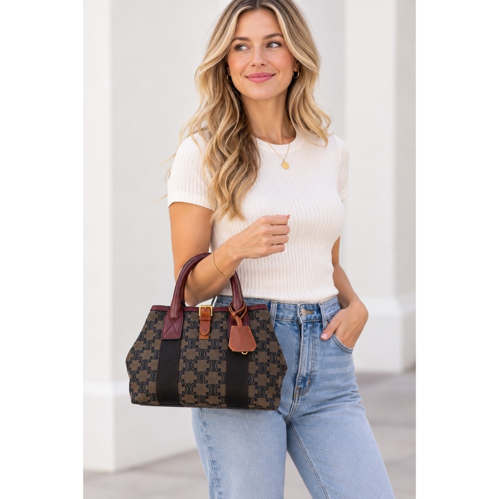 Celine Triomphe Small Tote Brown Monogram Canvas Vintage Luxury Old Money Fall - Picture 2 of 16